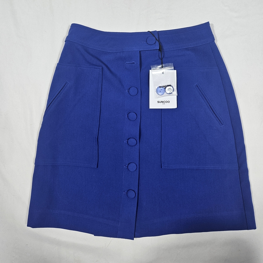 SUNCOO Cobalt Button-Front A-Line Skirt
